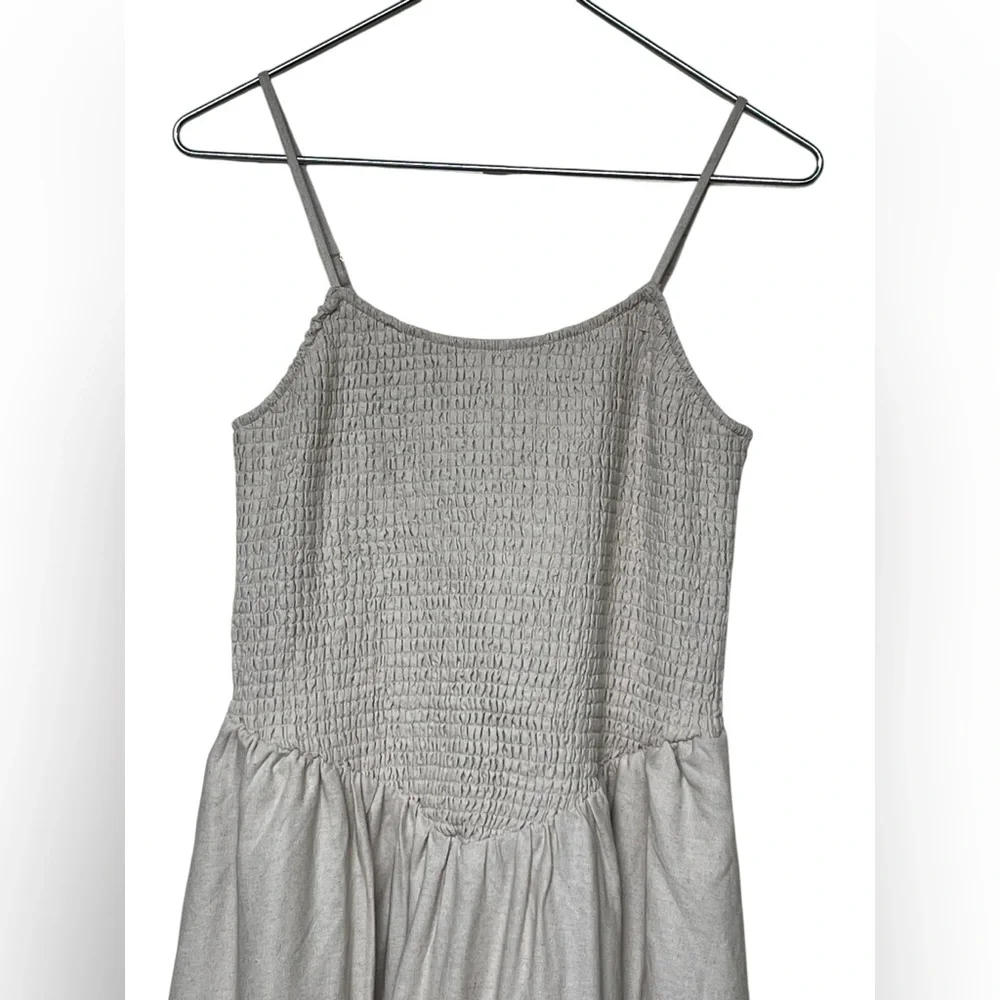 Rachel Zoe tan rayon linen blend smocked v waist spaghetti strap maxi dress - Picture 3 of 13